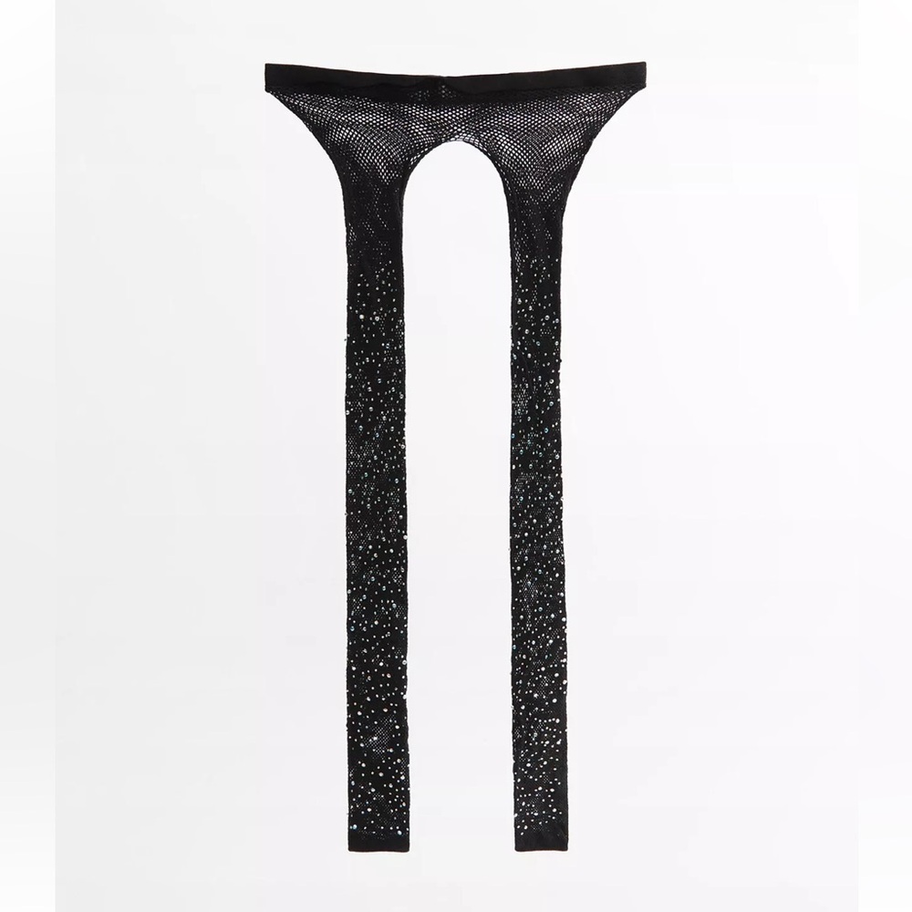 New Zara Black Fishnet Tights with Rhinestones